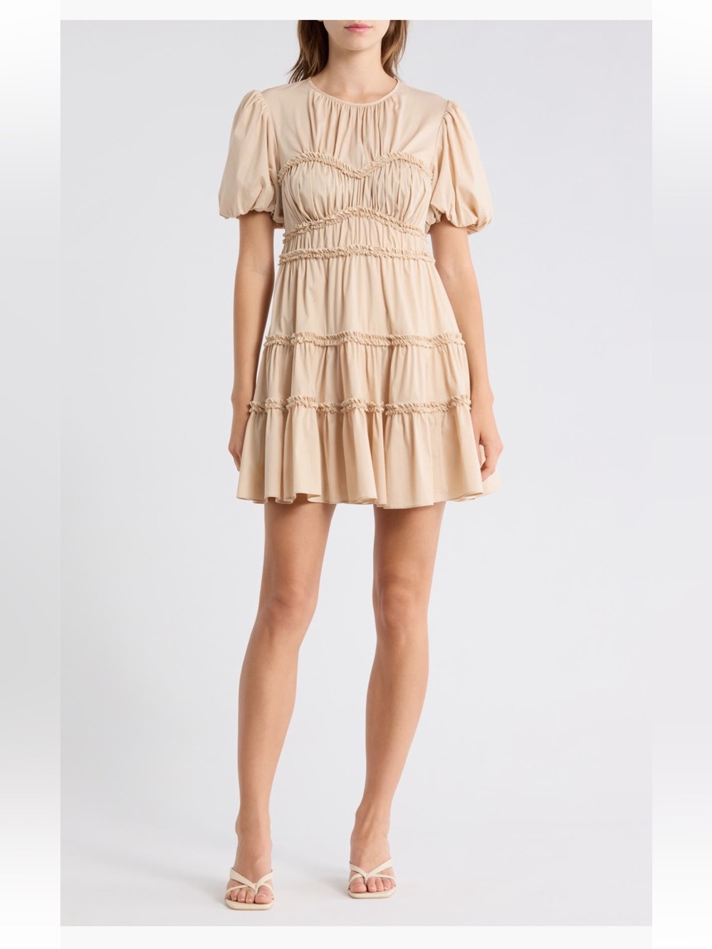 Cinq à Sept Sirrina Puff Sleeve Cotton Blend Minidress mini dress tan dune 6 NWT